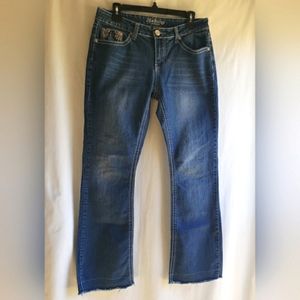 Love Indigo Premium Embroidered/ Sequins Pocket Leg Dark Wash Jeans Sz:10